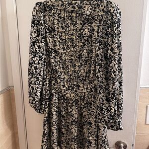 H&M Botanical Print Mini Dress in Black and Cream